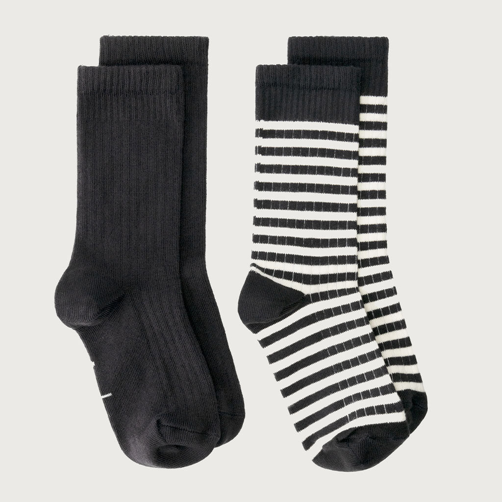 Socks Ribbed Nearly Black Cream 2-PACK