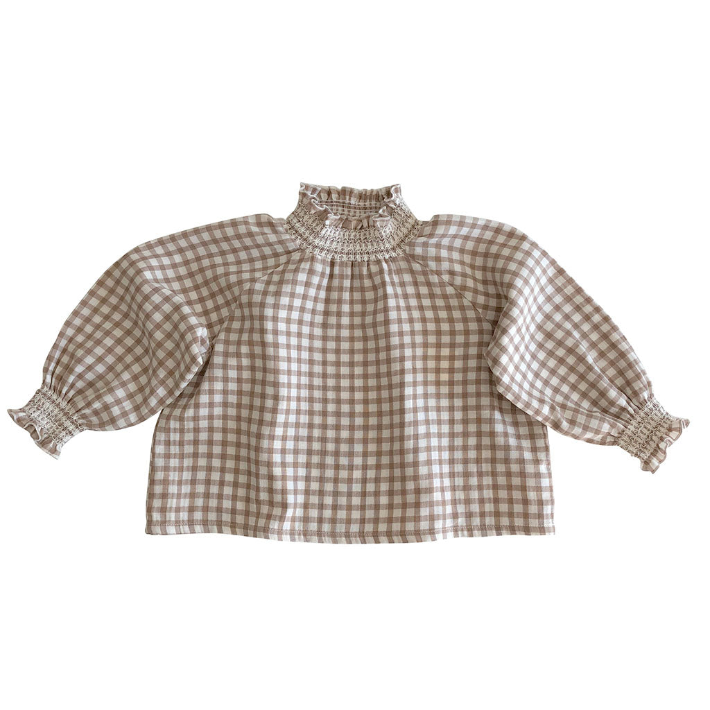 Blouse Smocked Check Brown