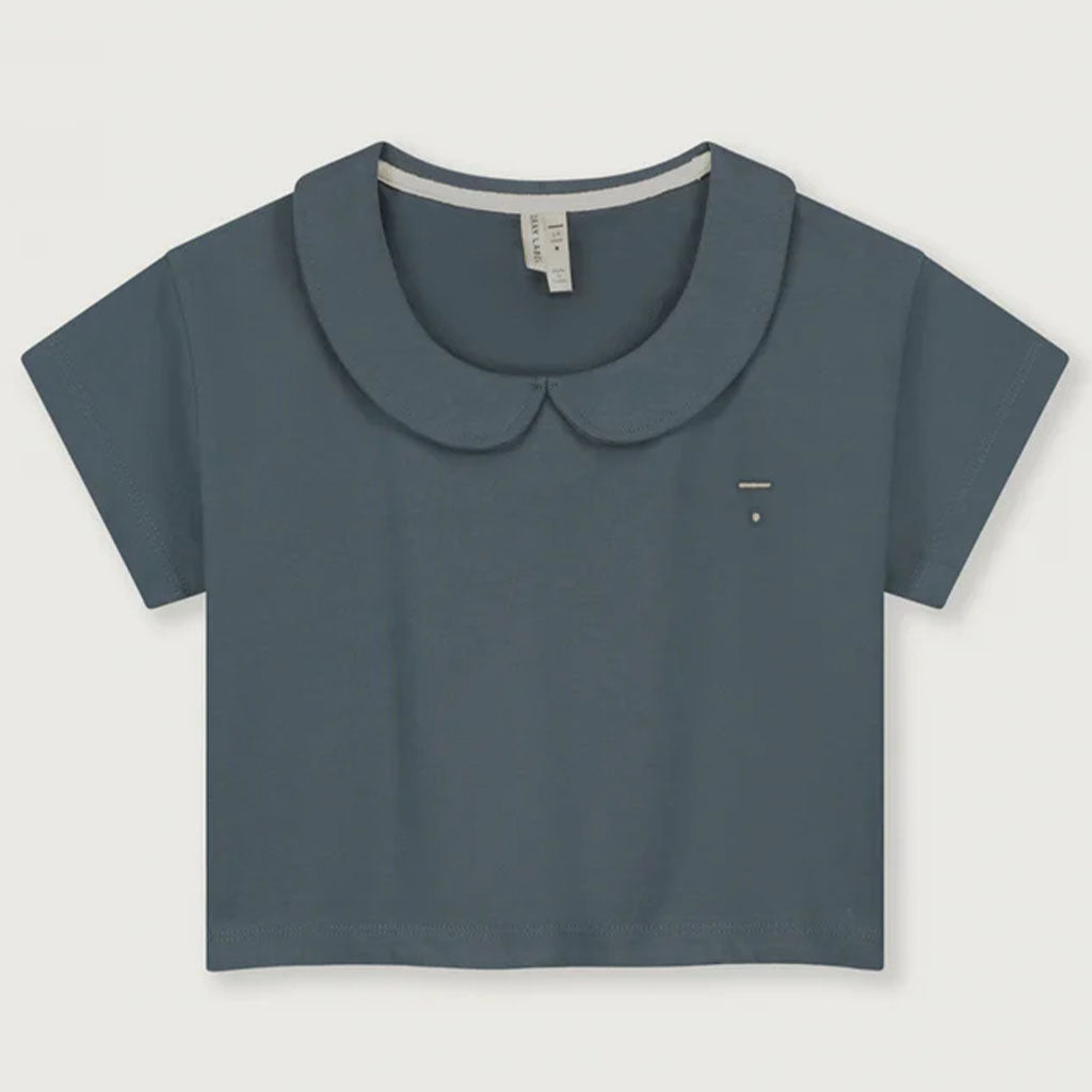 Top Boxy Collar Blue Grey