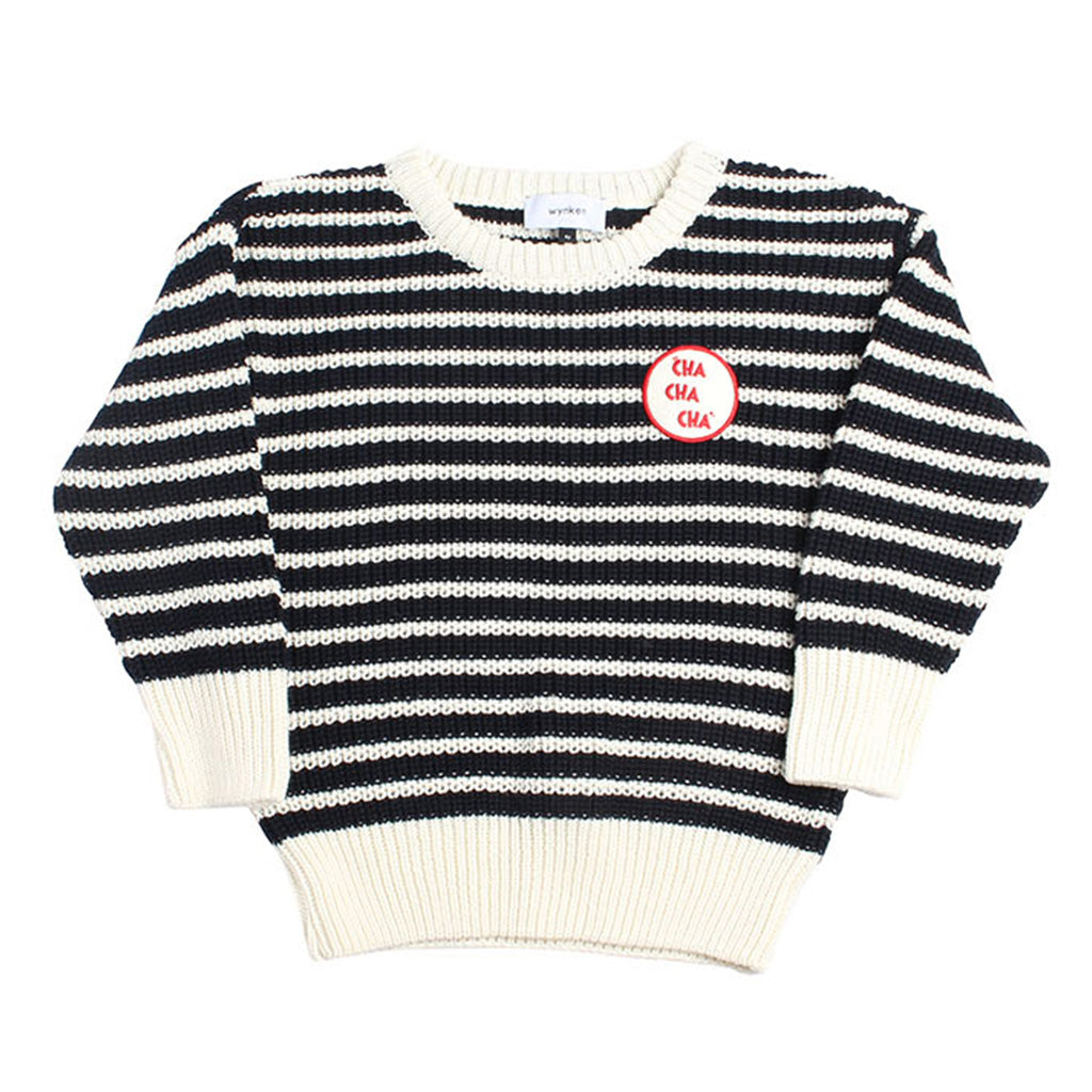 Sweater Knit Slouch Stripe Navy Ecru