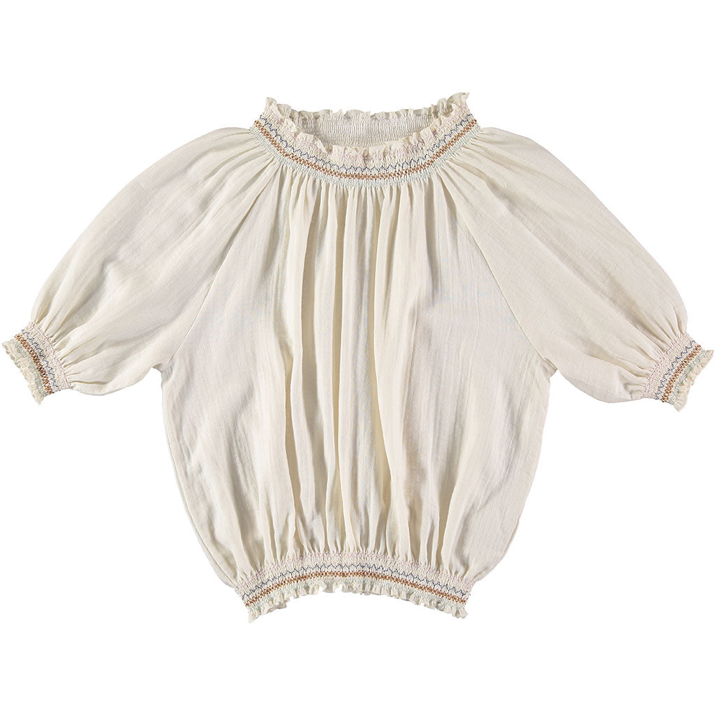 Blouse Smocked Folk Ecru