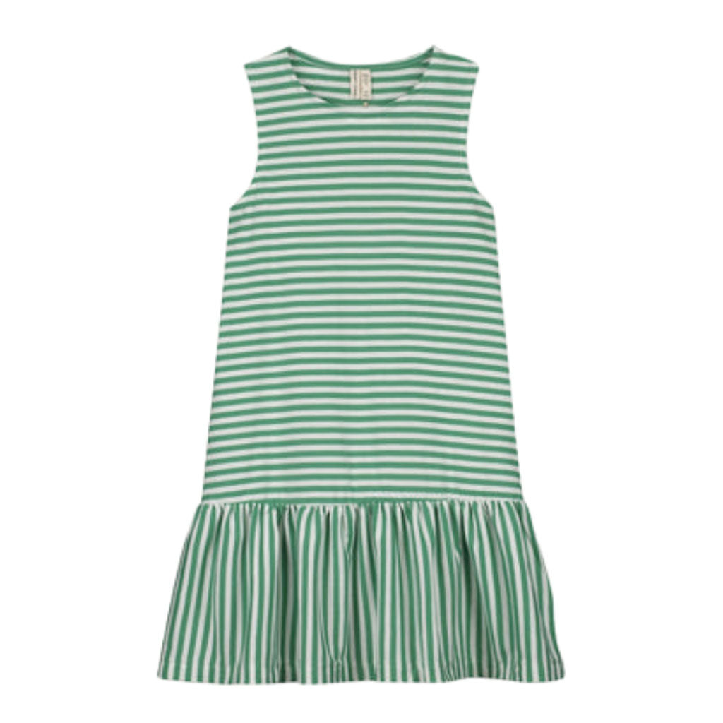 Dress Frill Sleeveless Bright Green Off White