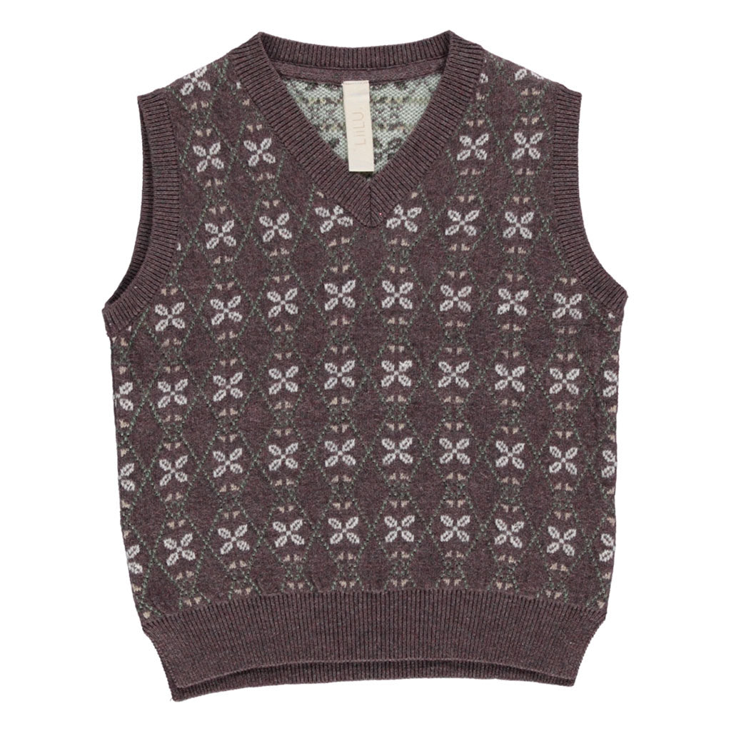 Vest Knit Jacquard Brown