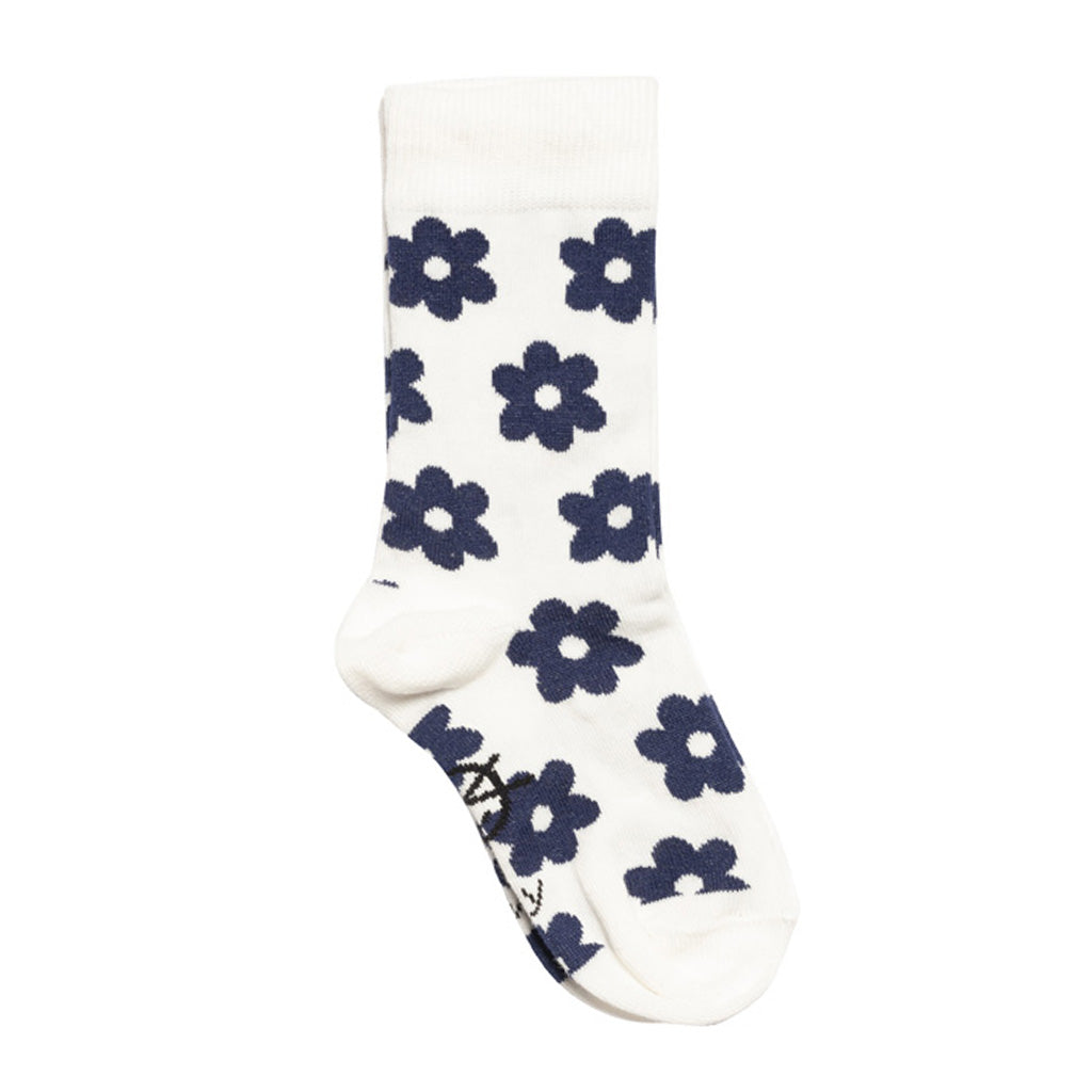 Sock Ankle Daily Ecru Navy Flowers