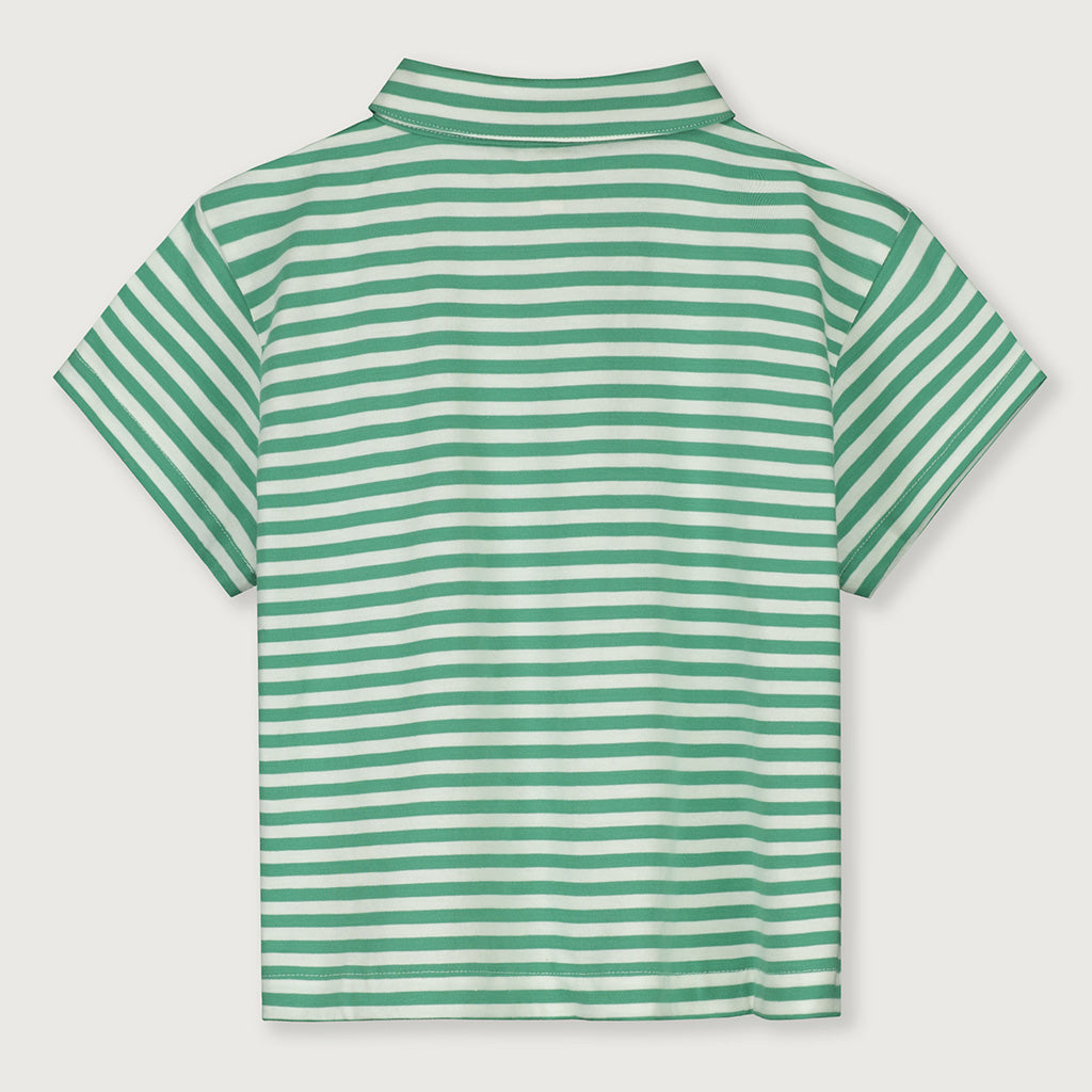 Blouse Top Bright Green Off White