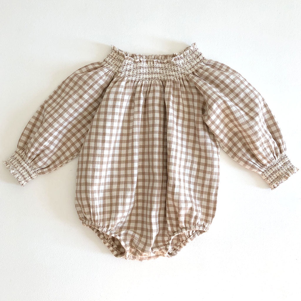 Romper Smocked Check Brown