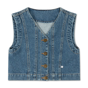 REPOSE AMS DENIM VEST - MID BLUE REPOSE AMS DENIM VEST - MID BLUE