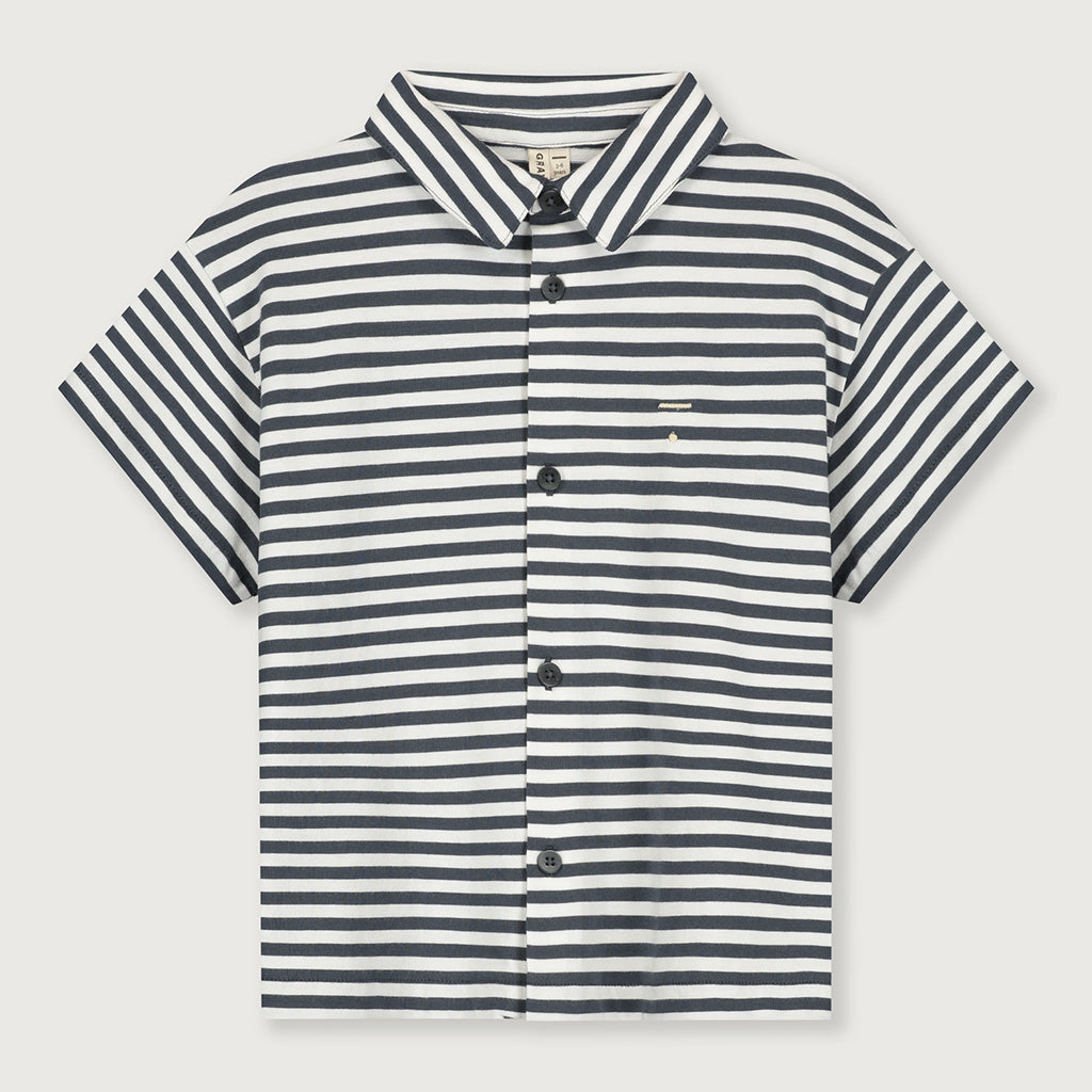 Blouse Top Blue Grey Off White