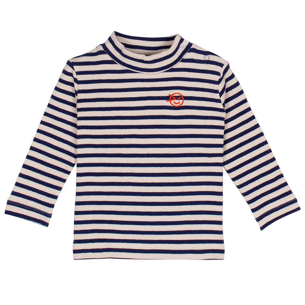 Longsleeve Rollneck Mini Stripe Navy Ecru