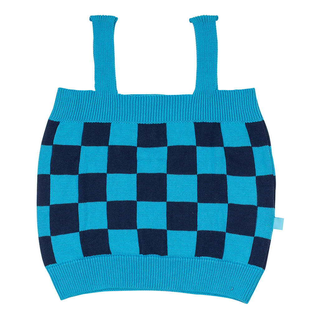Suntop Check Knit Turquoise Navy