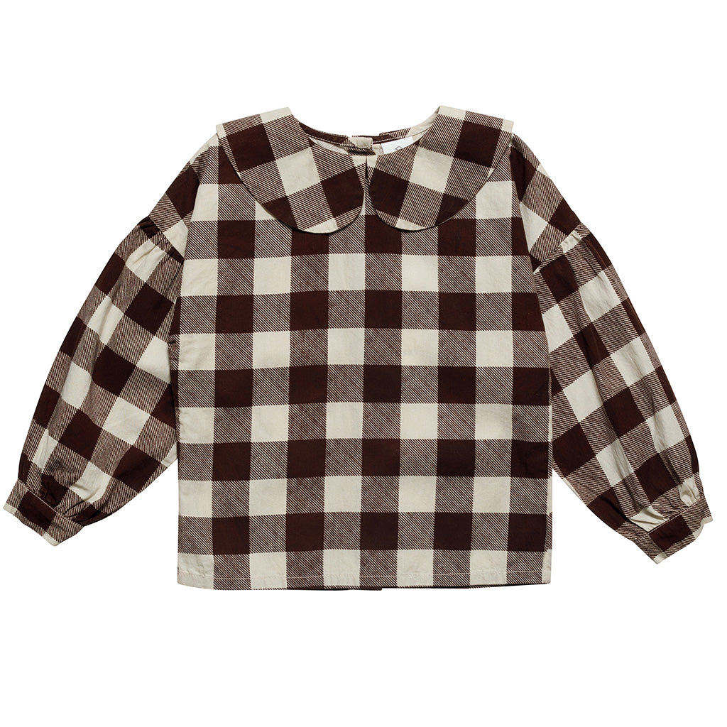 Blouse Pan Collar Marron Gingham