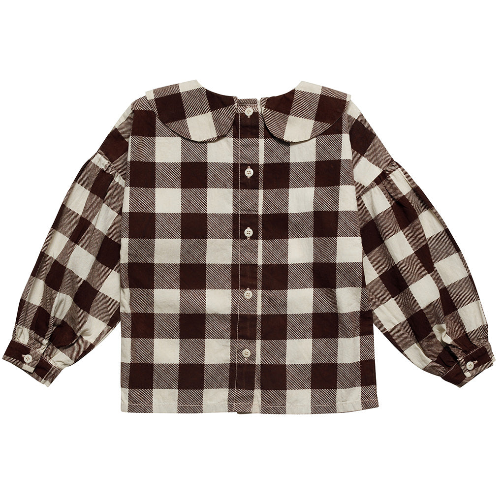Blouse Pan Collar Marron Gingham