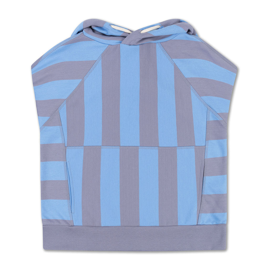 Hoodie Sleeveless Blue Bonnet Silver Block Stripe