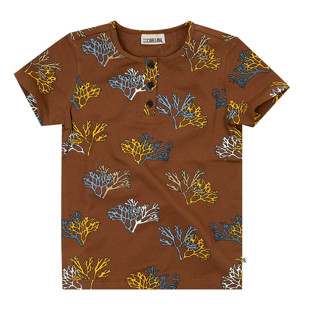 Tee Henley Shortsleeve Brown Coral