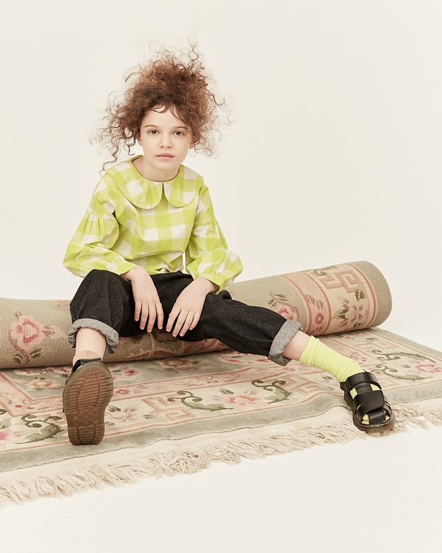 Blouse Pan Collar Marron Gingham