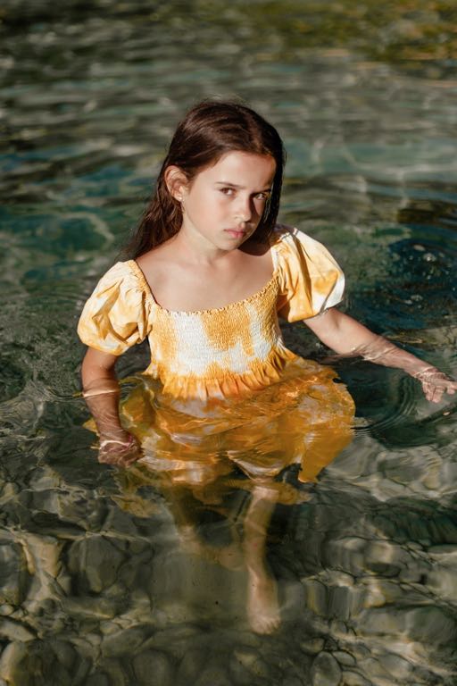 Dress Smocked Tie Dye Sunset Gold