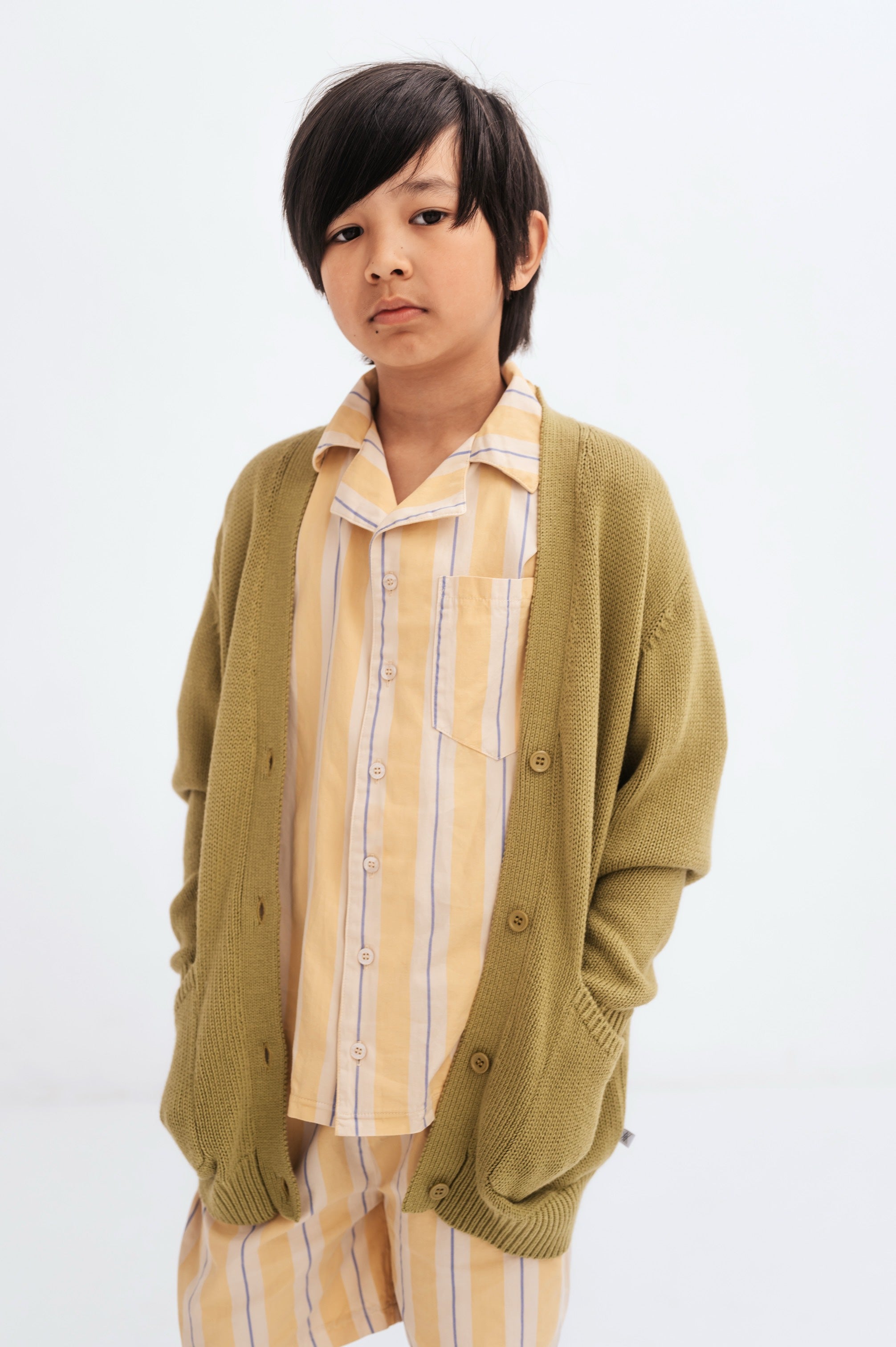 Cardigan Knit Grandpa Leek Green