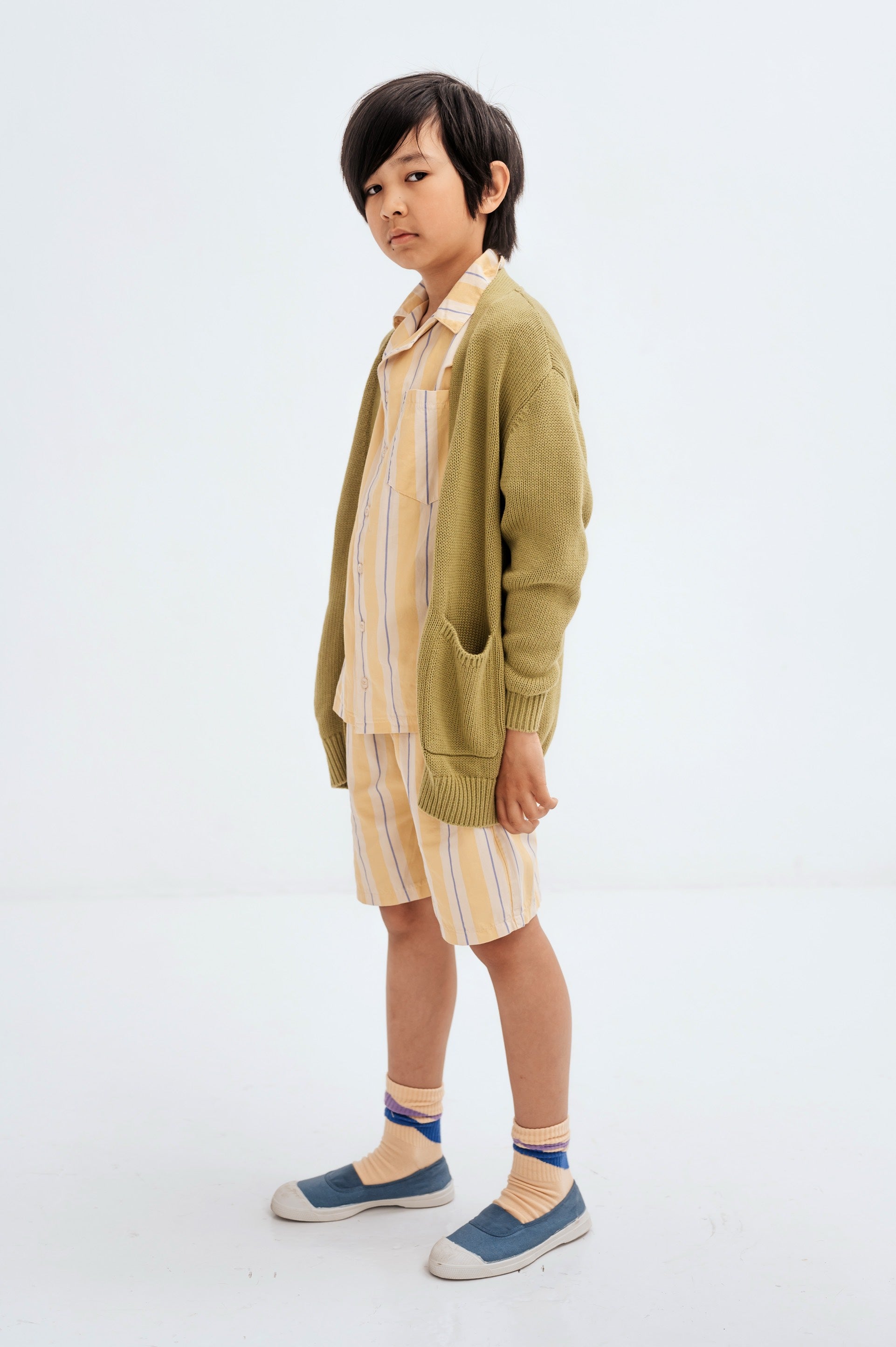 Cardigan Knit Grandpa Leek Green