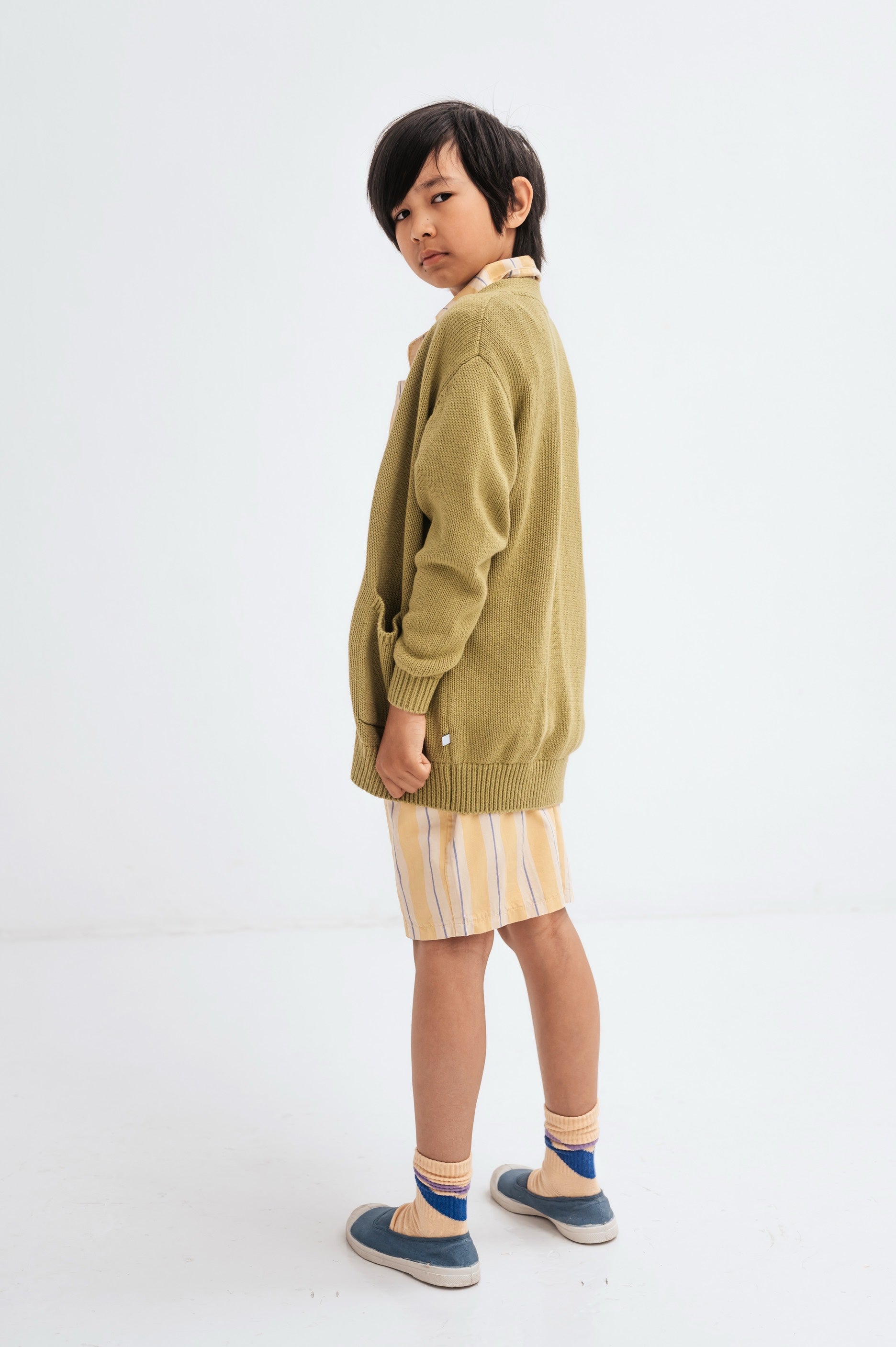 Cardigan Knit Grandpa Leek Green