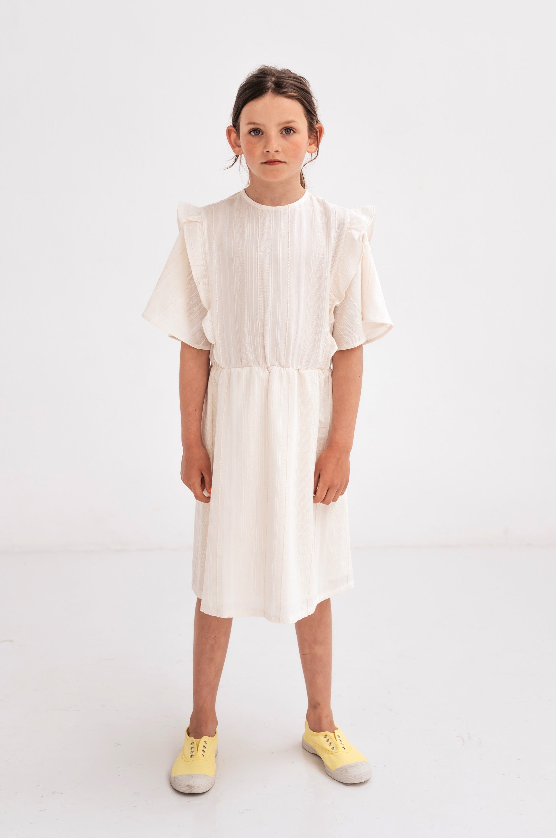 Dress Ruffle Fancy Sand White Stripe