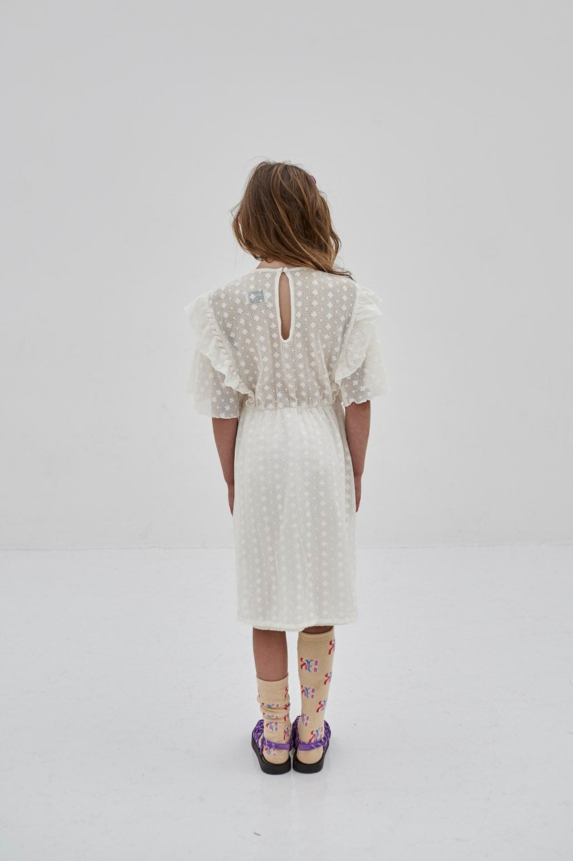Dress Ruffle Graphic Lace Summer Nude