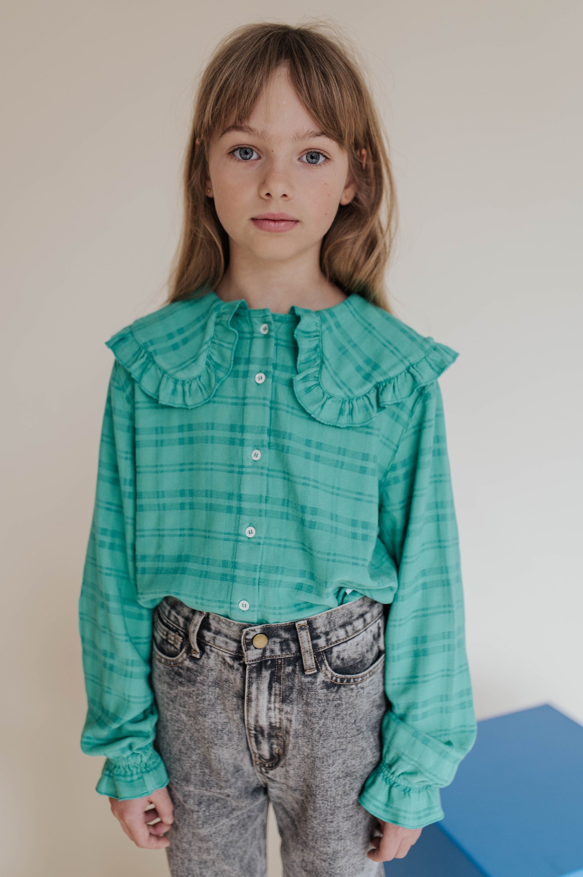 Blouse Fancy Collar Magic Green Check