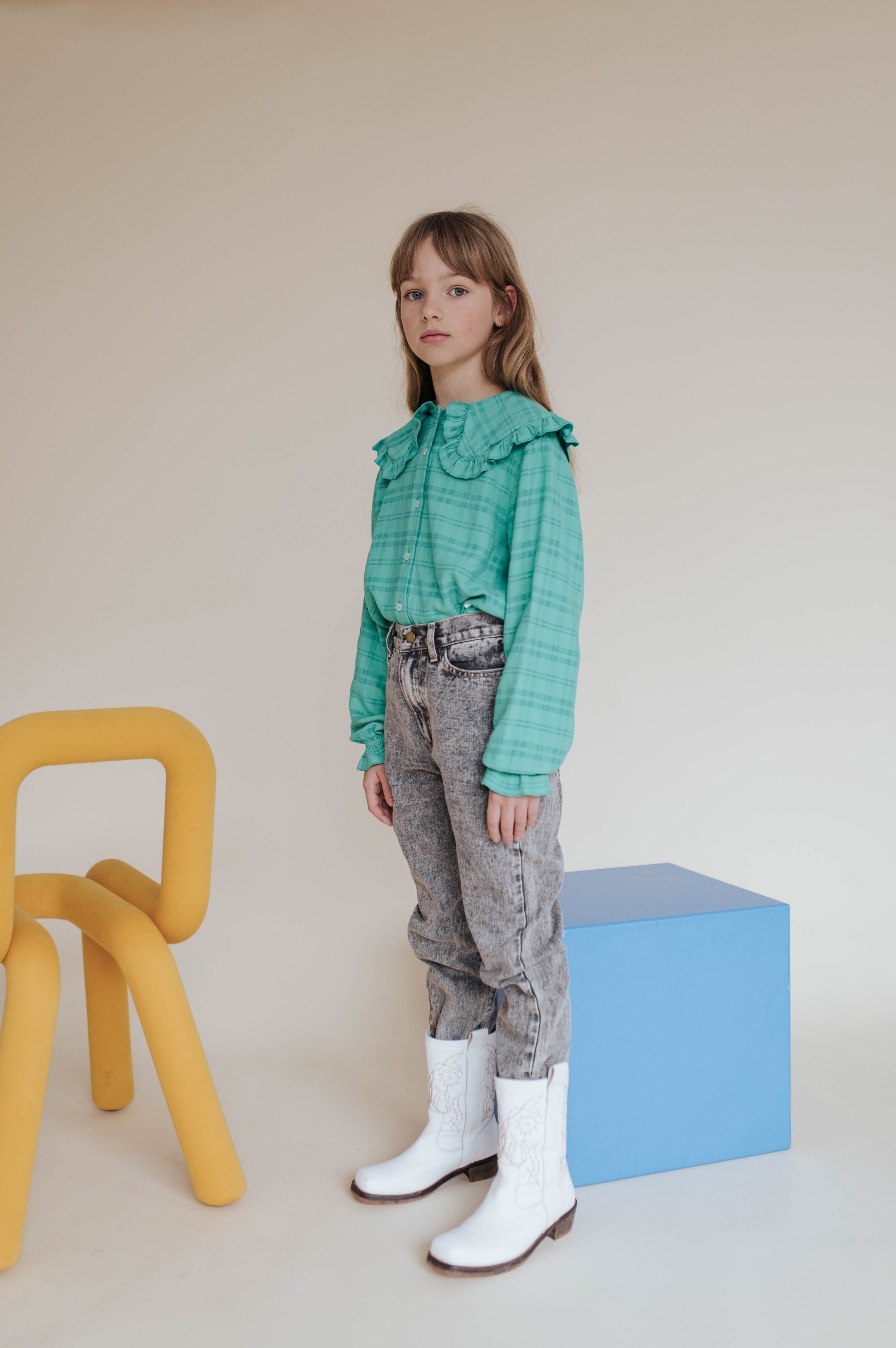 Blouse Fancy Collar Magic Green Check