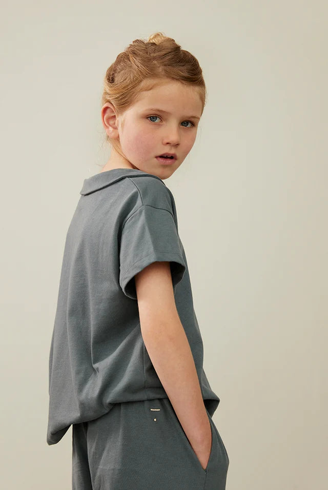 Top Boxy Collar Blue Grey