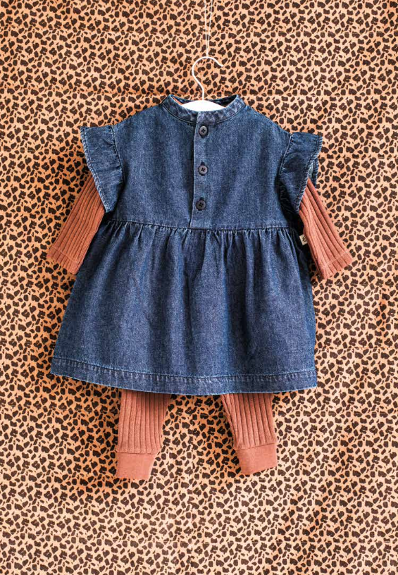 Dress Frill Sleeve Washed Denim