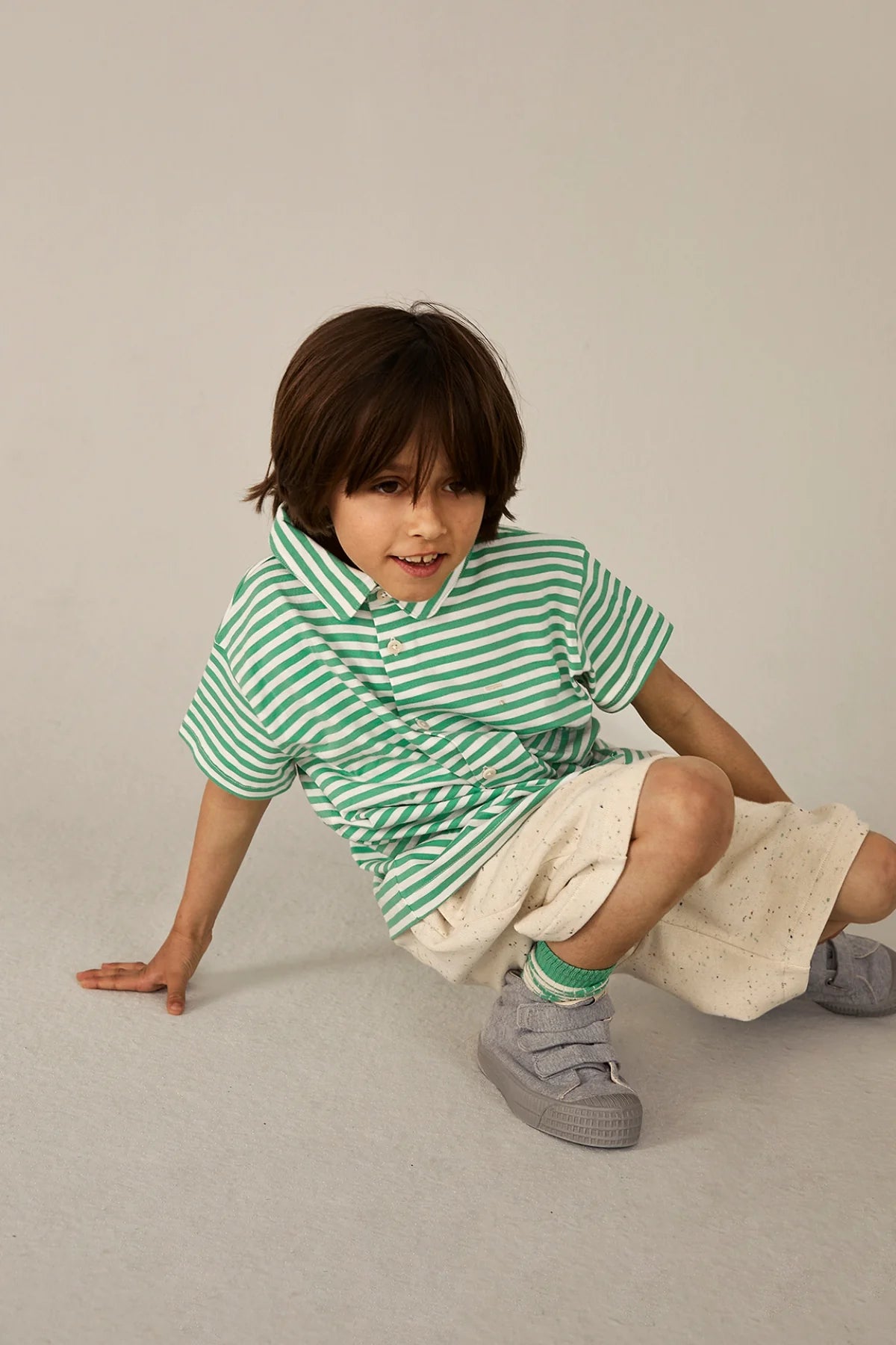 Blouse Top Bright Green Off White