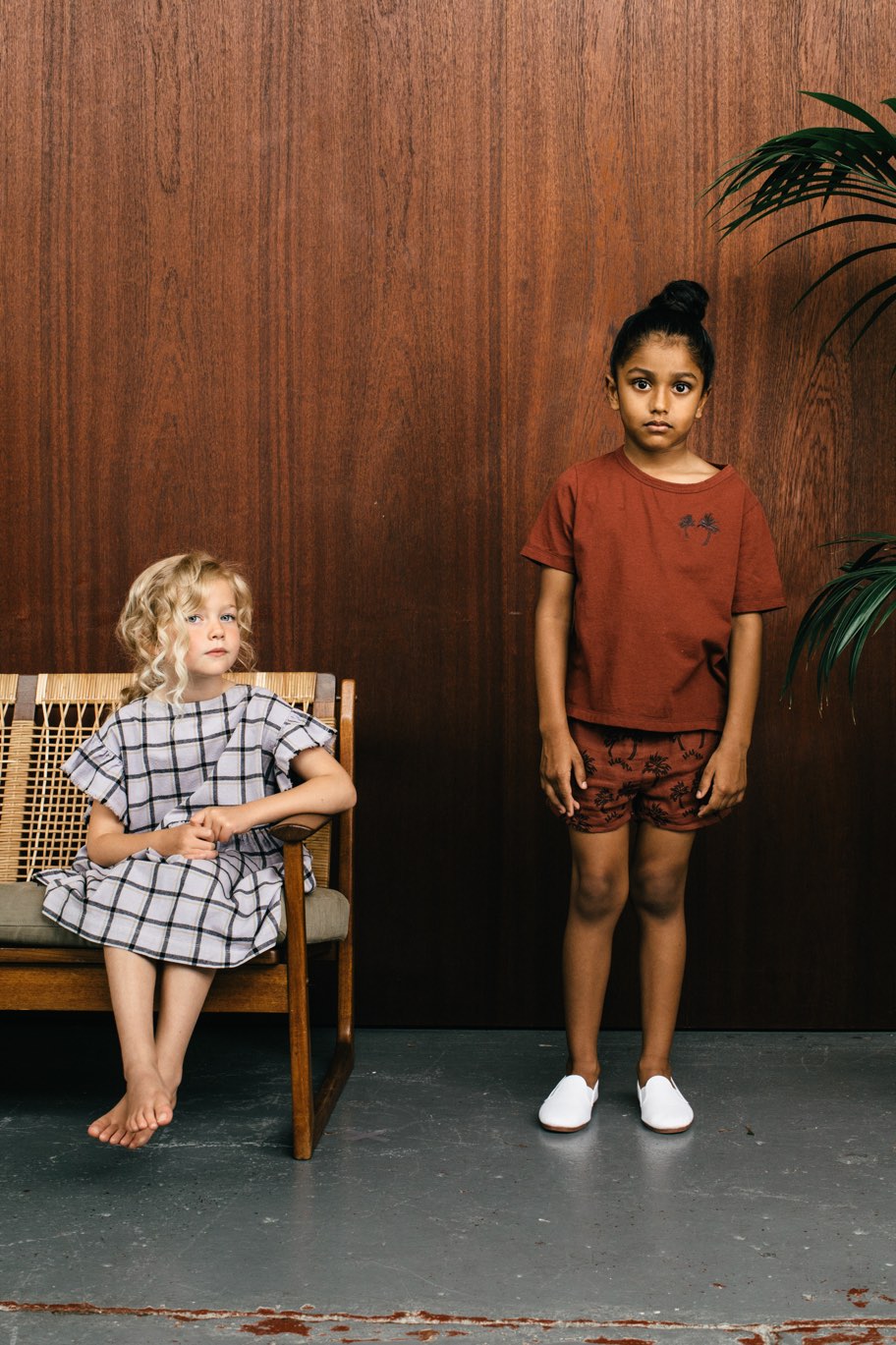 Dress Gather Trim Sunset Check