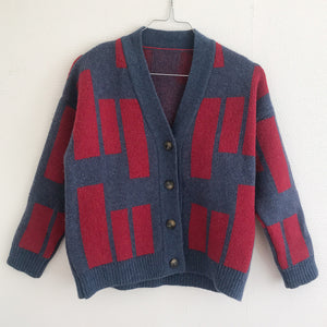 Cardigan Jacquard Knitted Red Blocks - sample