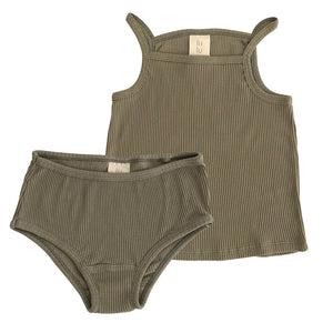 Underwear Set Rib Girls Dry Green
