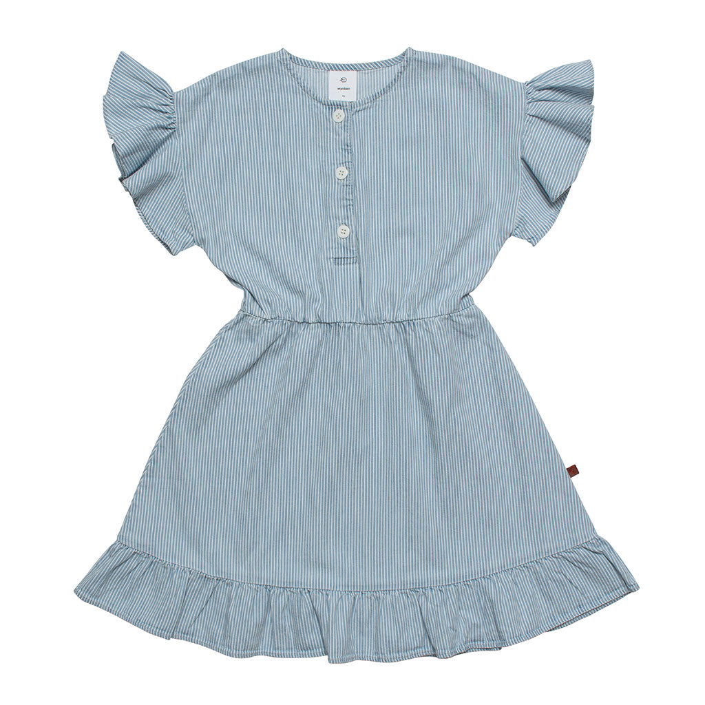 Dress Frill Drop Sleeve Hickory Stripe