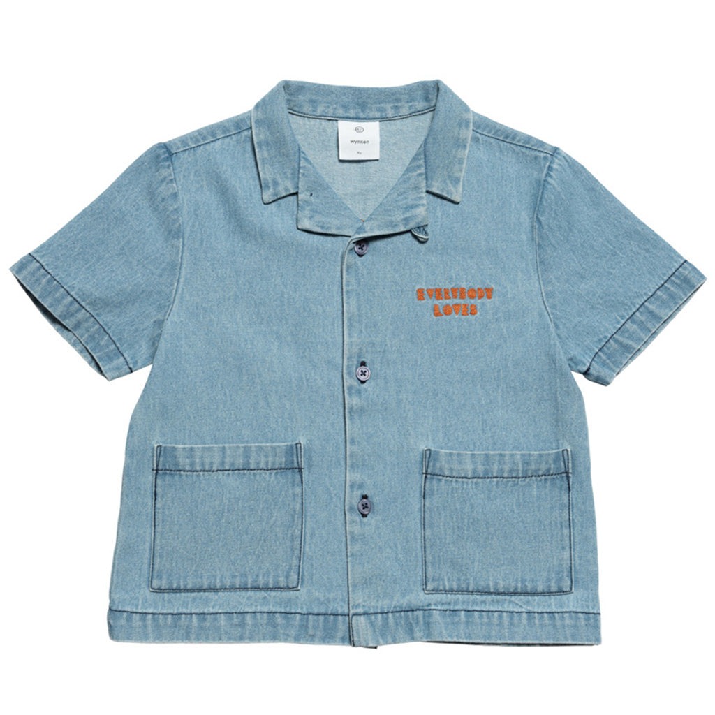 Shirt Cuban with Pocket Bleached Denim