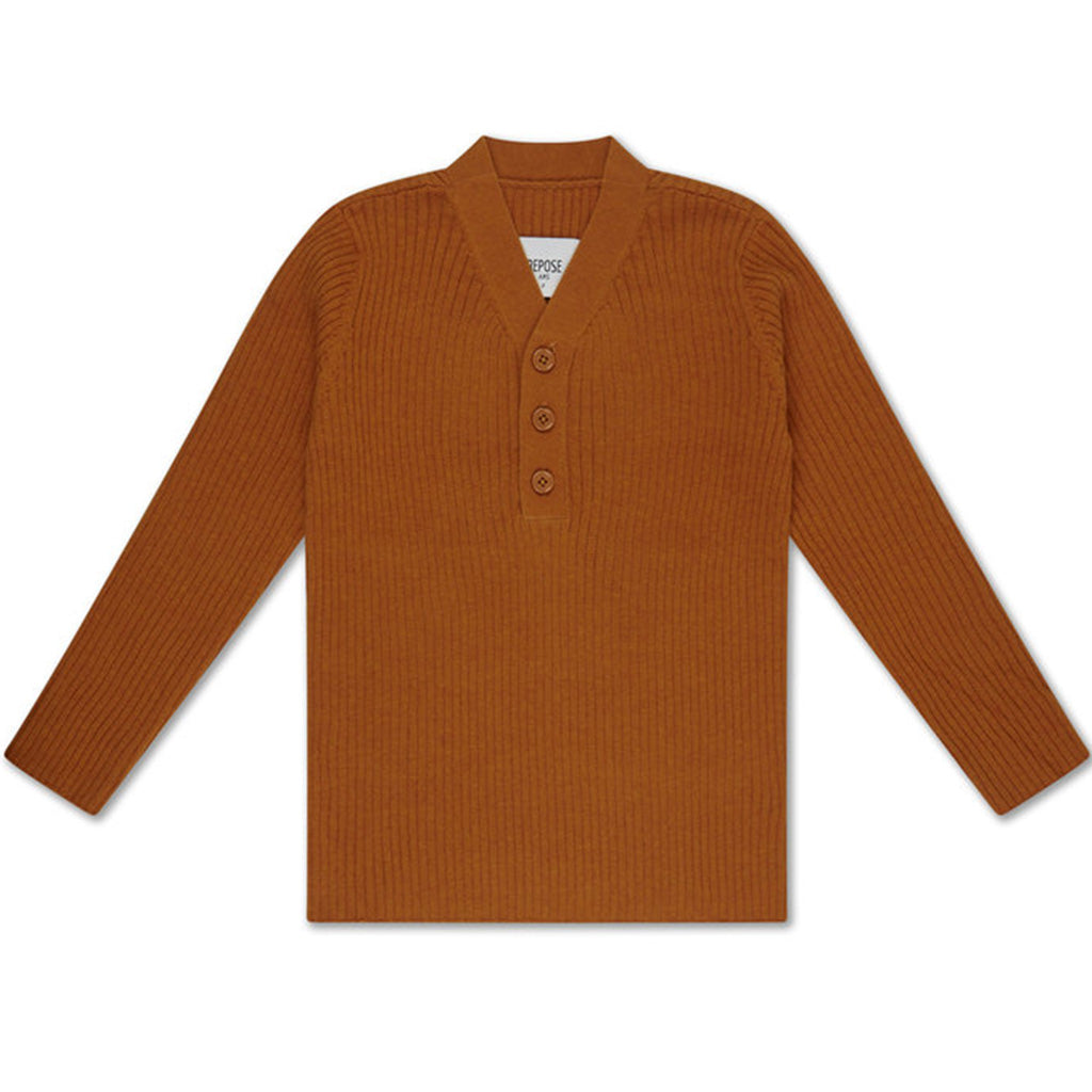 Sweater Knit V-Neck Warmed Rust