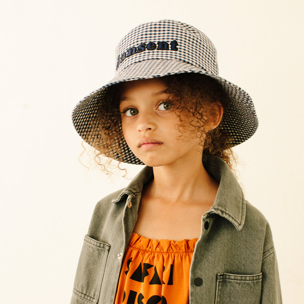Hat Wide Brim Blue Gingham