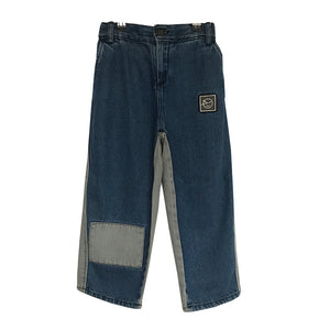 Pants Barrel Leg Blue Bleached Denim