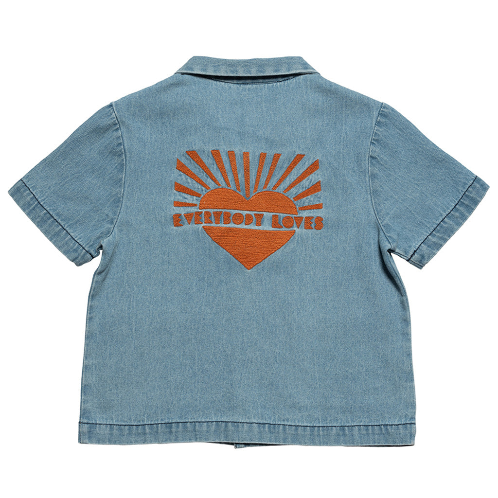 Shirt Cuban with Pocket Bleached Denim