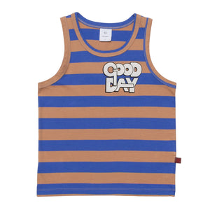 Vest Stripe Caramel Blue Stripe