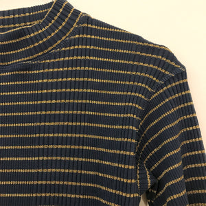 Long Sleeve Rib Stripe Blue Glitter