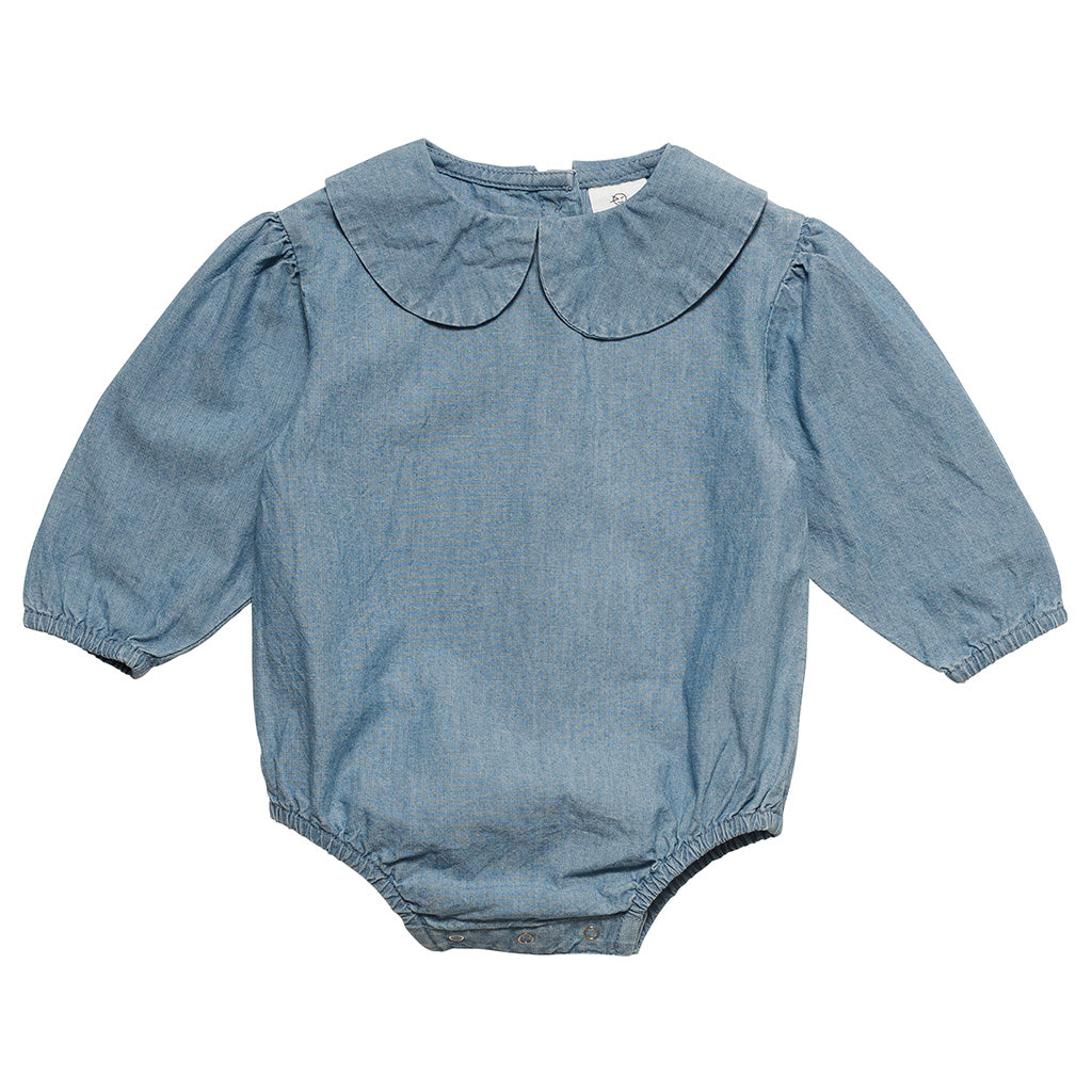 Romper Pan Collar Mid Washed Denim
