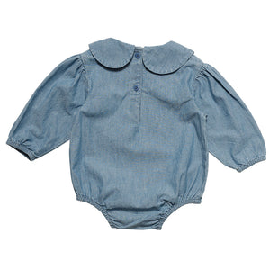Romper Pan Collar Mid Washed Denim