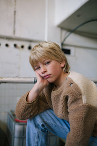 Sweater Teddy Colour Block Camel Ivory