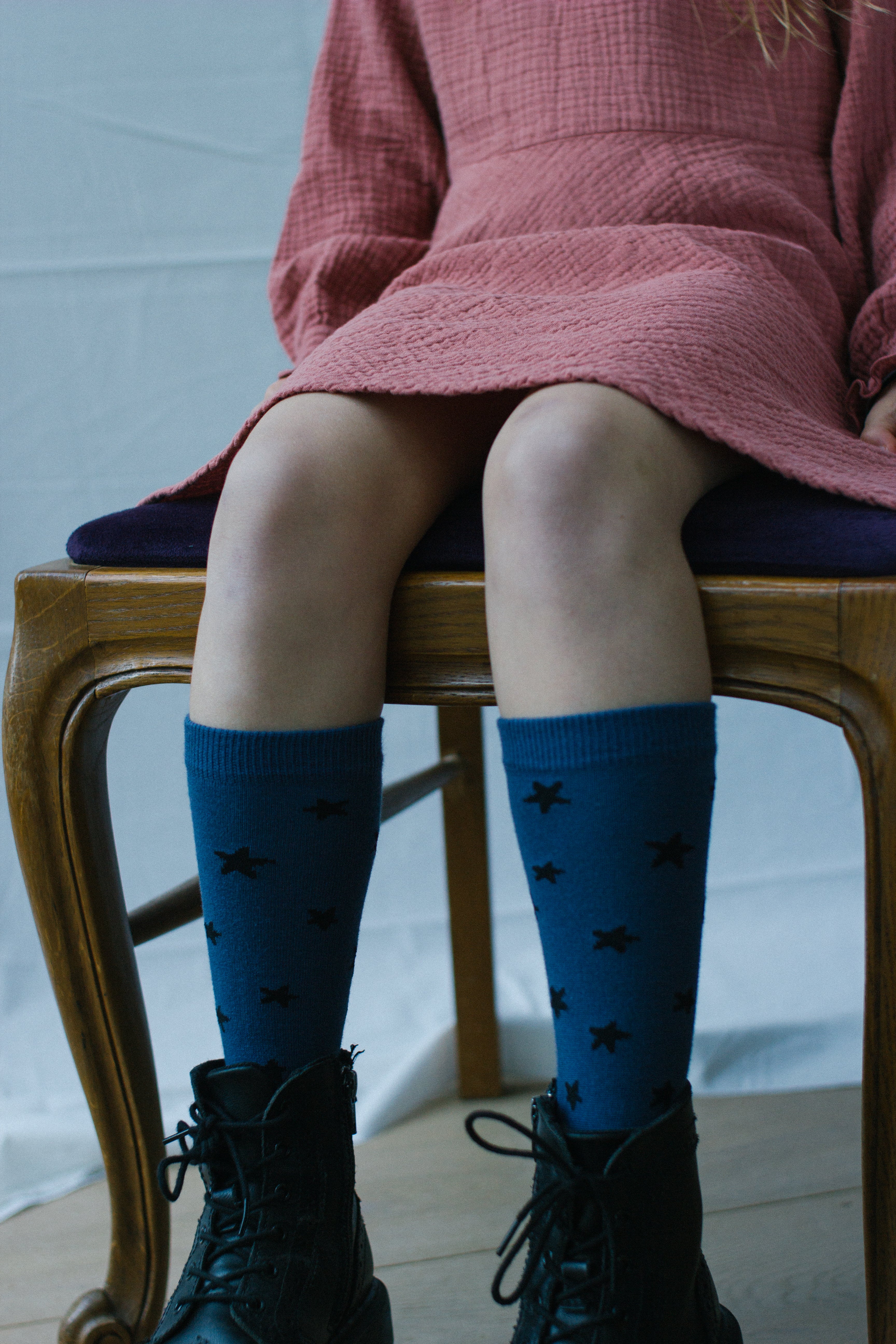 Knee Socks Star Leave Blue