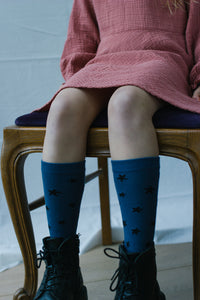 Knee Socks Star Leave Blue