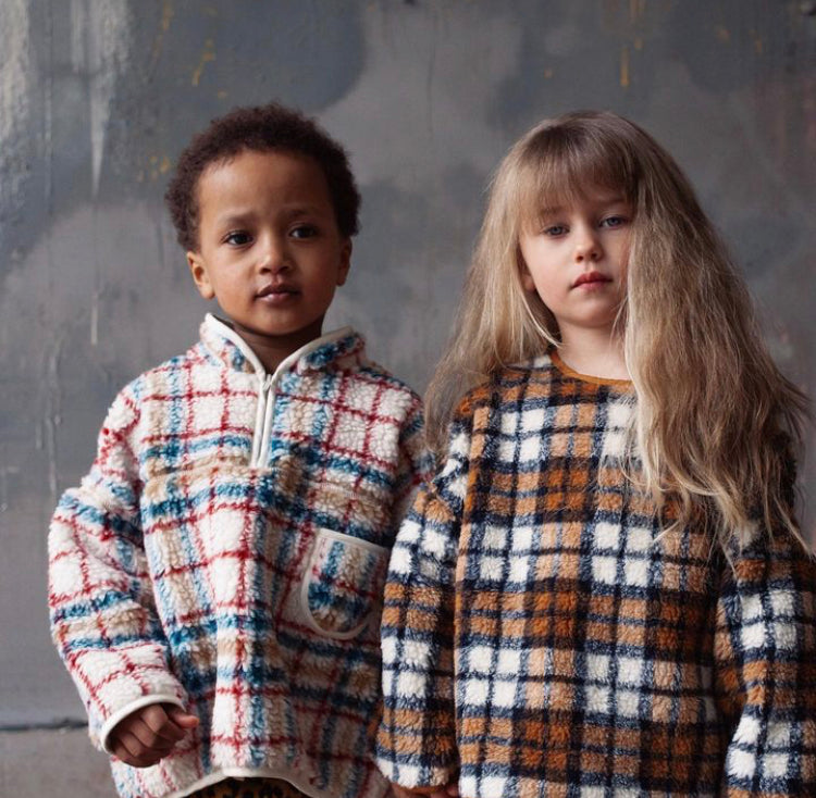 Sweater Mushy Teddy Checked Brown