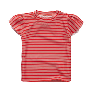 Swim T-shirt Ruffle Stripe Pomegranate