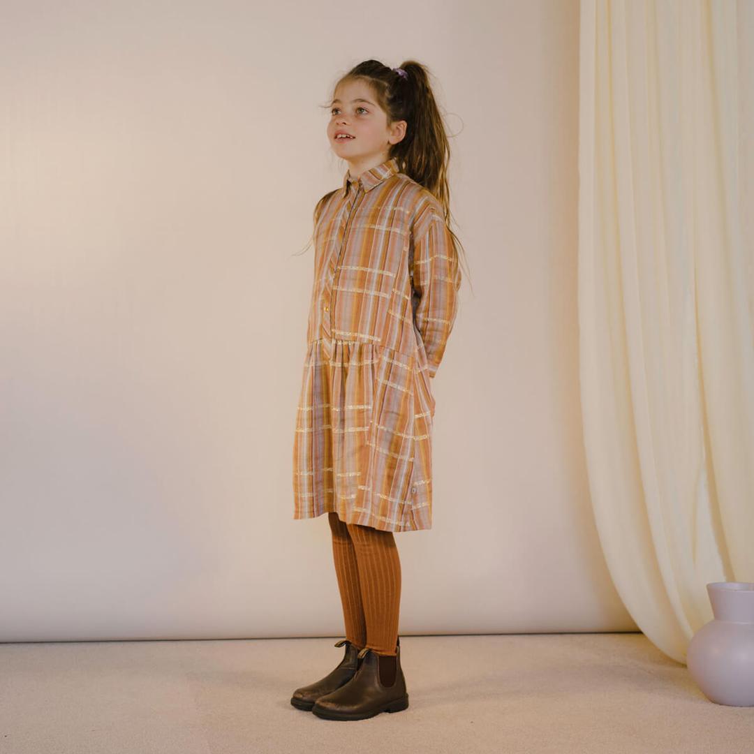 Boxy Shirt Dress Golden Check