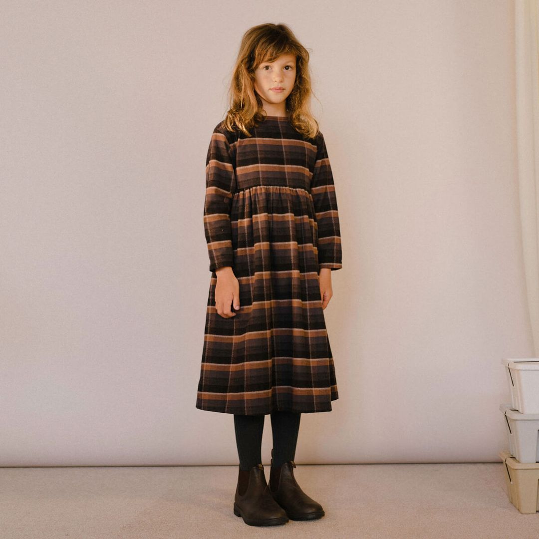 Midi Dress Inky Brown Check